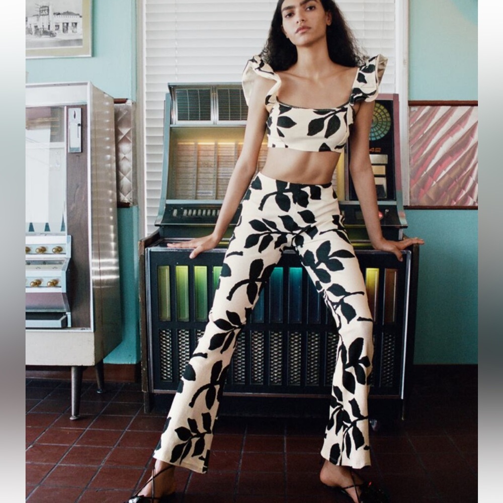 Zara printed crop top and flared pants set